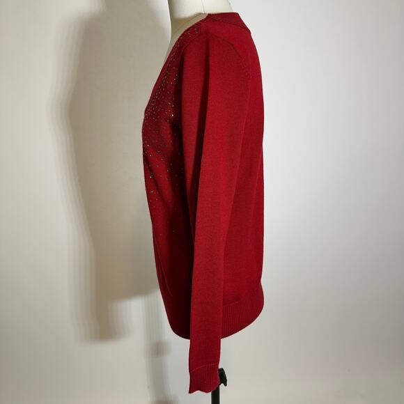 NWOT Calvin Klein Red Wool Blend Embellished Sparkle Sweater Womens Size Small S - Picture 5 of 9